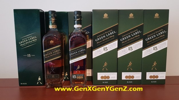 Johnnie Walker Green Label old and new box bottle