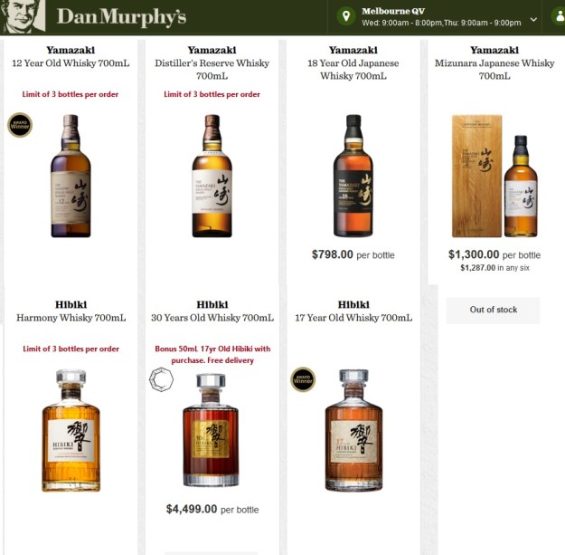 Dan Murphy Yamazaki and Hibiki Price