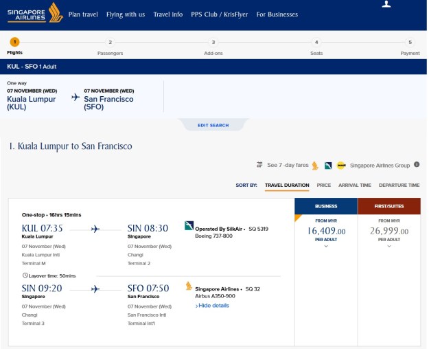 One Way KUL SFO Price 2