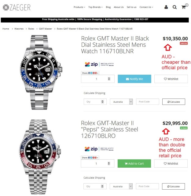 Rolex GMT Master Batman 116710BLNR Pepsi 126710BLRO Price Australia.jpg