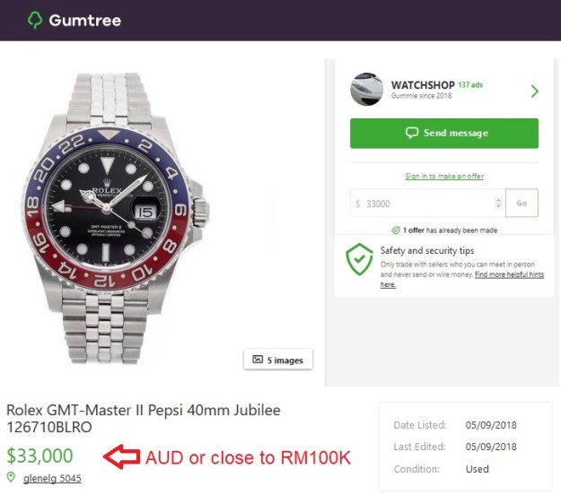 Rolex GMT Master II Pepsi 126710BLRO Price Australia Gumtree.jpg