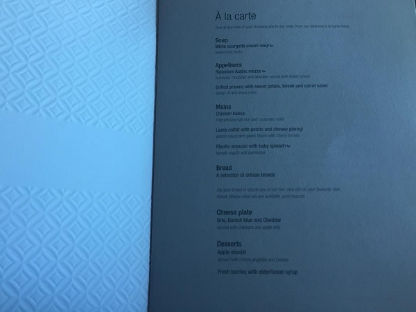 Qatar Airways Airbus A330 Warsaw to Doha Menu 1