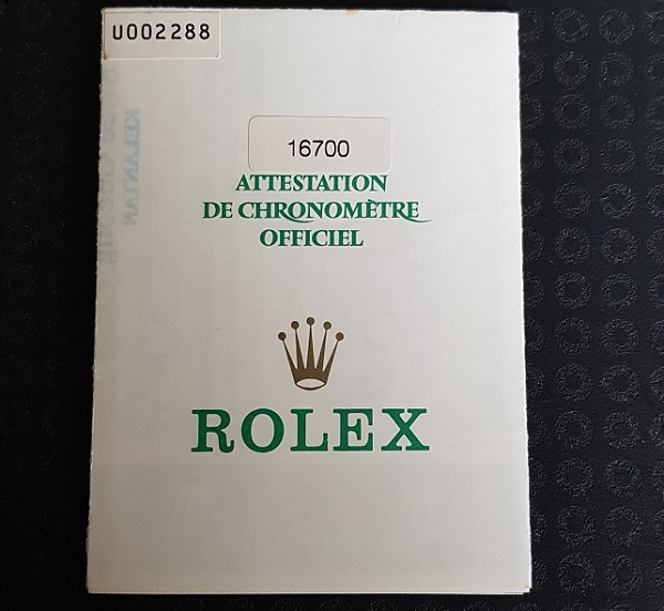Rolex GMT Master 16700 Warranty Card 1988