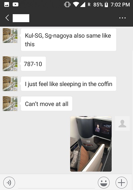 Singapore Airlines Business Class Nagoya to Singapore Comment