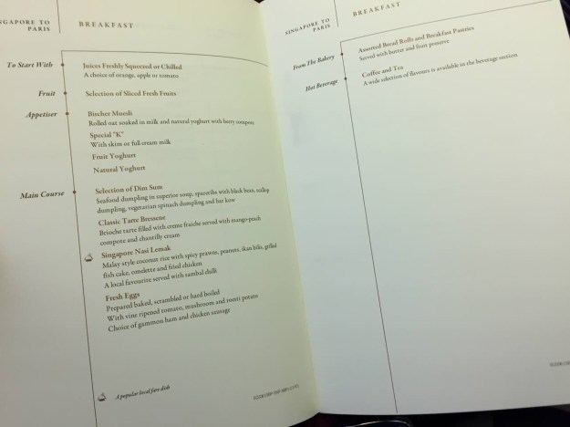 Singapore Airlines First Class to Paris Boeing 777 Drinks and Food Breakfast
