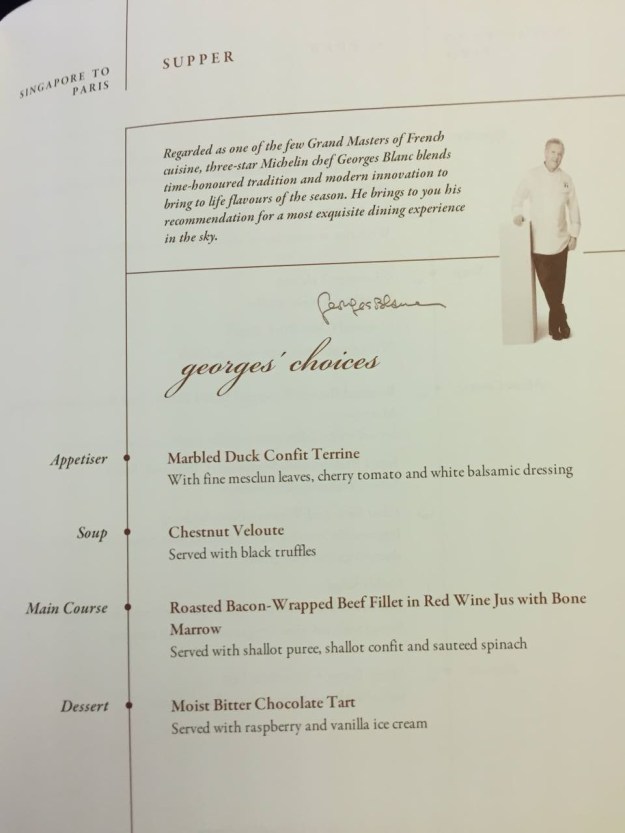 Singapore Airlines First Class to Paris Boeing 777 Drinks and Food Supper 1