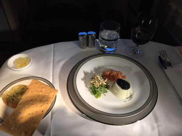 Singapore Airlines First Class to Paris Boeing 777 Drinks and Food Supper 2