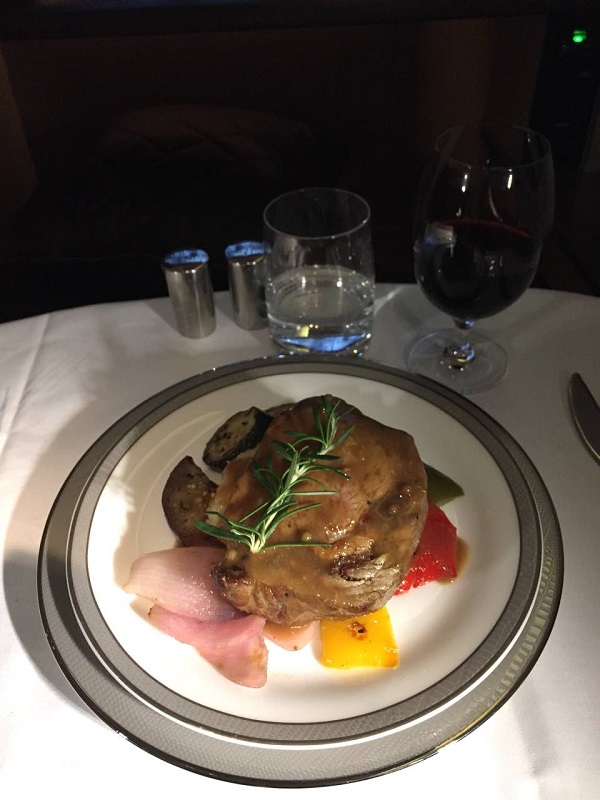 Singapore Airlines First Class to Paris Boeing 777 Drinks and Food Supper 4
