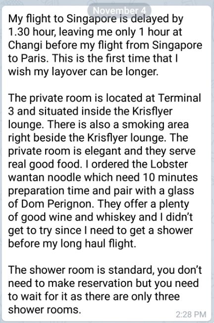 Singapore Airlines First Class to Paris Boeing 777 Message 1