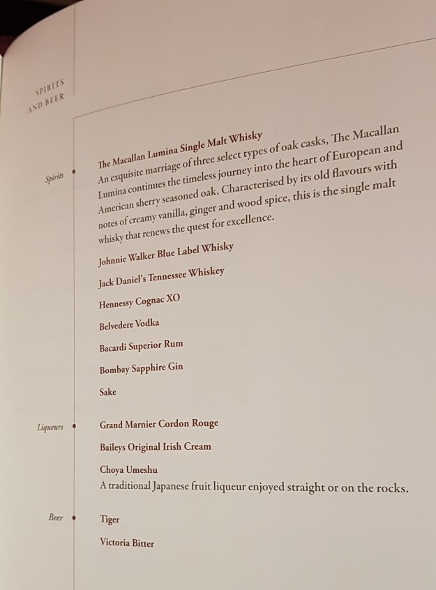 Singapore Airlines Suite Airbus A380 Melbourne to singapore Menu 2