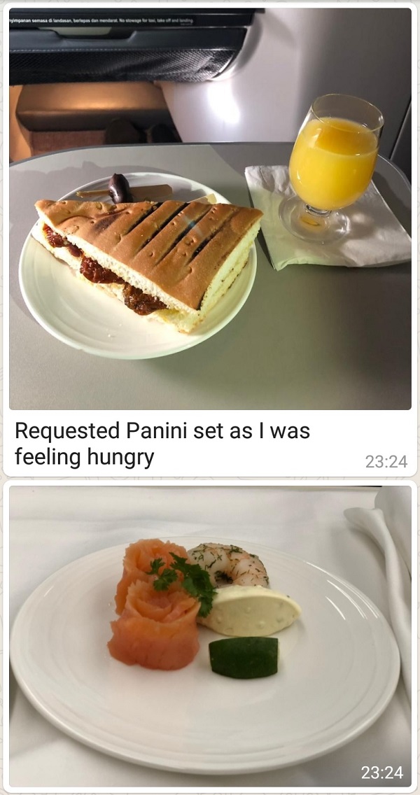 Malaysia Airlines Buisness Class A350 Kuala Lumour London Food 4