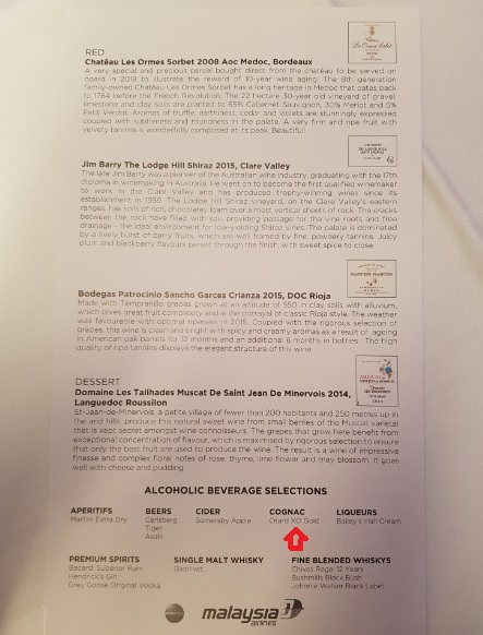 Malasia Airlines Business Class In Flight Menu Kl to Melbourne 3