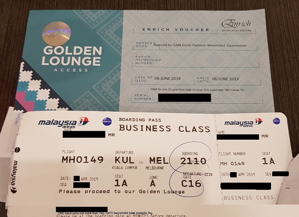 Malaysia Airlines Golden Lounge Access with CIMB Enrich Voucher