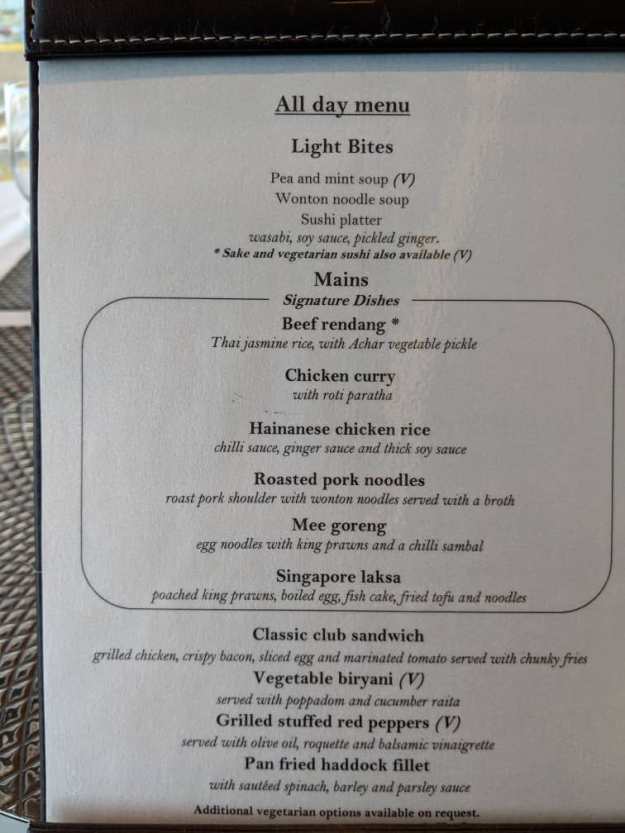 Singapore Airlines First Class Lounge Heathrow London Airport Menu 1