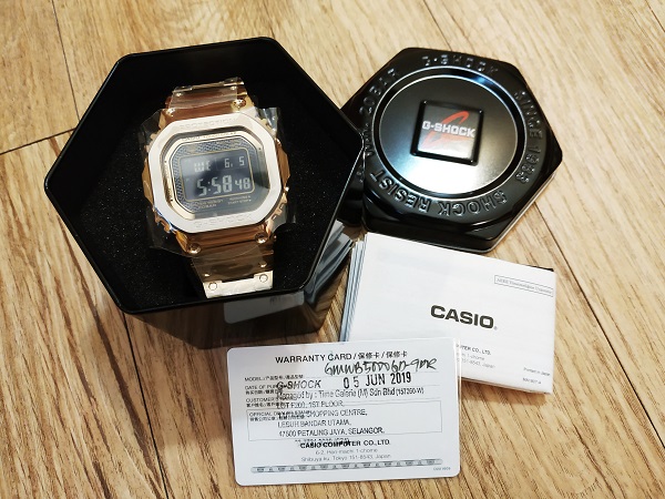G Shock GMW B5000GD-9 Gold Metal Bluetooth Solar Rear Malaysia Warranty Card