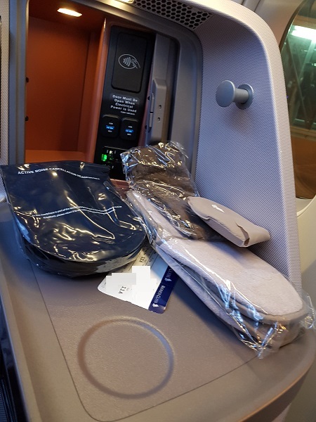 Singapore Airlines Business Class Brisbane to Singapore Aibus A350 Bulk Head Seat 11A Side Storage.jpg