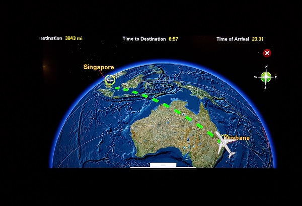 Singapore Airlines Business Class Brisbane to Singapore Aibus A350 Map