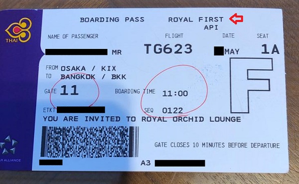 Thai Airways First Class Review Boarding Pass