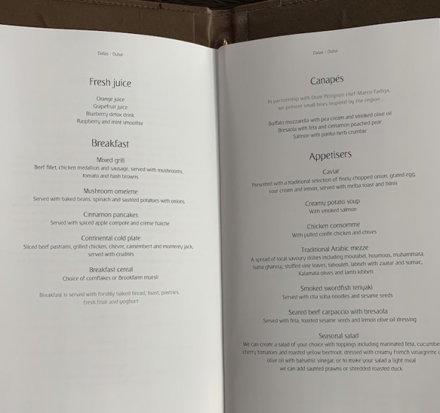 Emirate NEW First Class Boeing 777 Food Menu 4