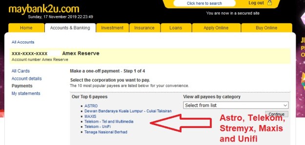M2U Payment Unifi or Telekom 3