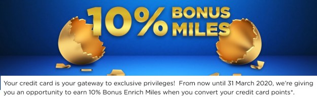 Enrich Miles 10 percent promotion with credit cards 2020