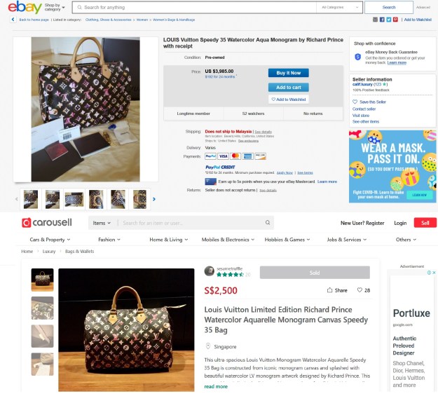 Louis Vuitton Limited Edition Richard Prince Watercolor Aquarelle Monogram Canvas Speedy 35 Bag for sale